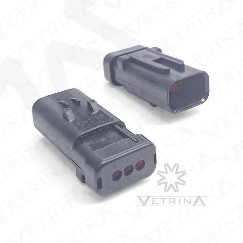 Conector macho TE Connectivity série AMPSEAL 16 de 3 vias, modelo 776430-1, cor vermelha com vedação integrada e proteção IP6K9K.