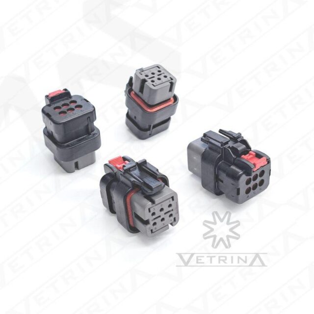 Conector AMPSEAL16 6 vias preto com trava interna cinza