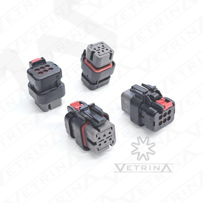Conector AMPSEAL16 6 vias preto com trava interna cinza