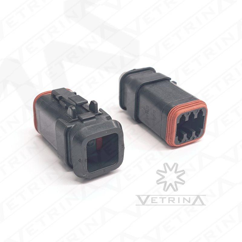 Conector DEUTSCH DT 6 Vias preto traseira alongada
