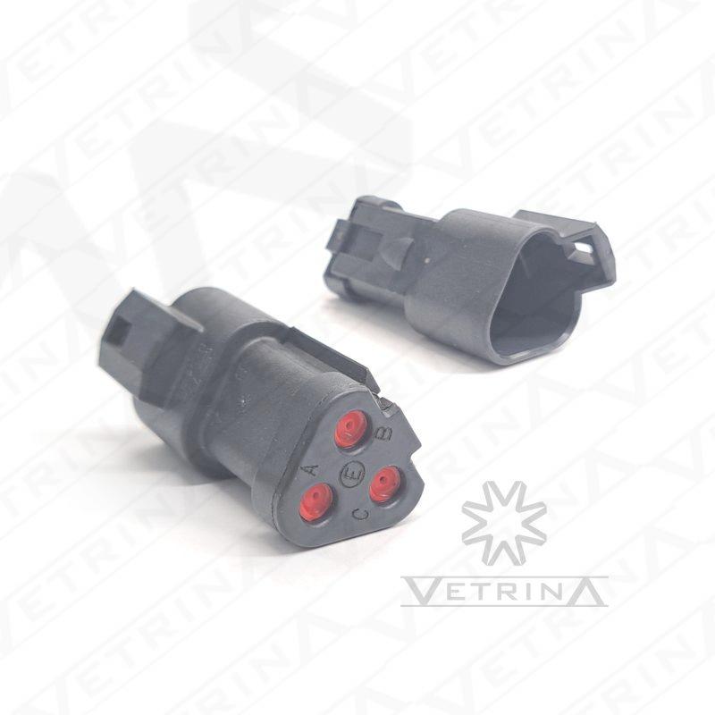 Conector DEUTSCH DT 3 vias preto com retentor.