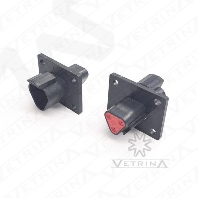 Conector DEUTSCH DT 3 vias preto com flange 4 furos
