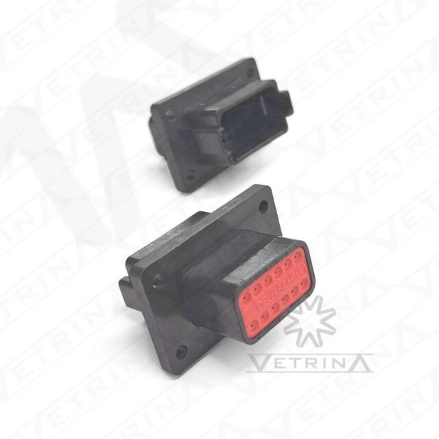 Conector DEUTSCH DT 12 vias preto com flange 4 furos