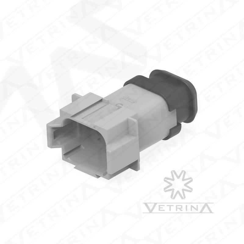 Conector 8 vias cinza com ponta alongada preta