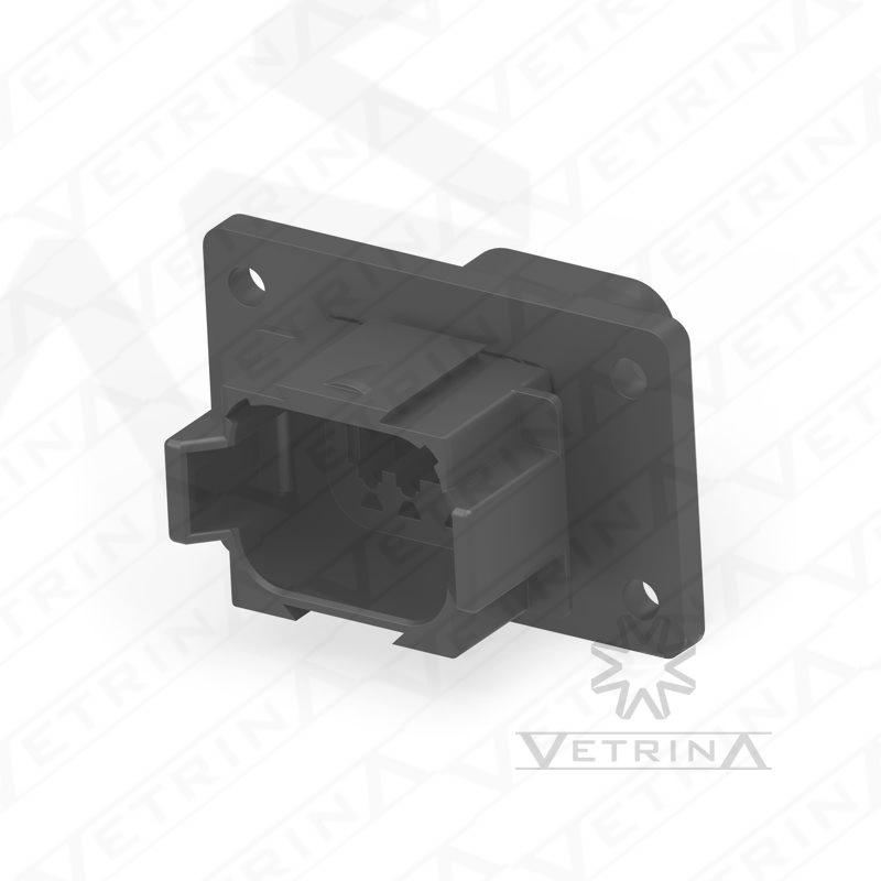 Conector 8 vias preto com flange