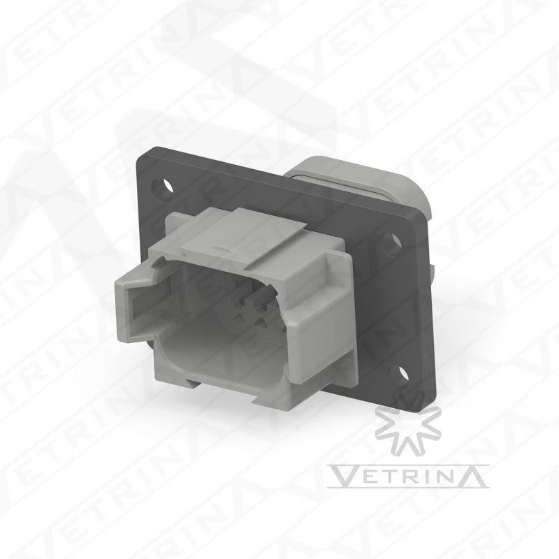 Conector 8 vias cinza com flange preta