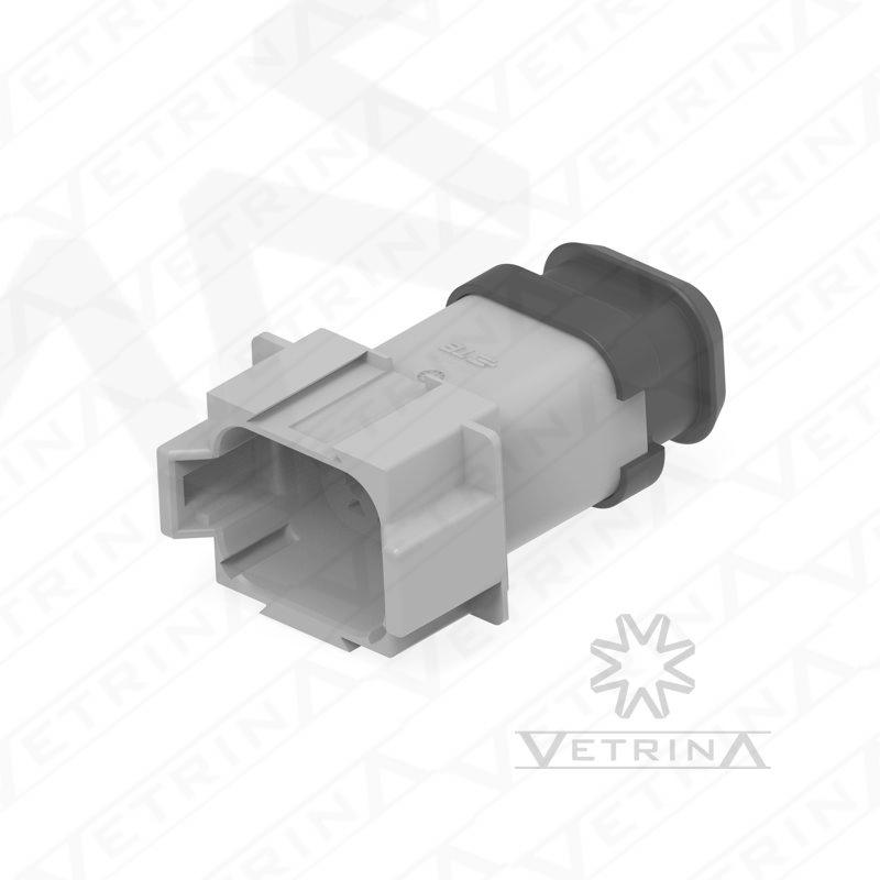 Conector 8 vias cinza com ponta alongada