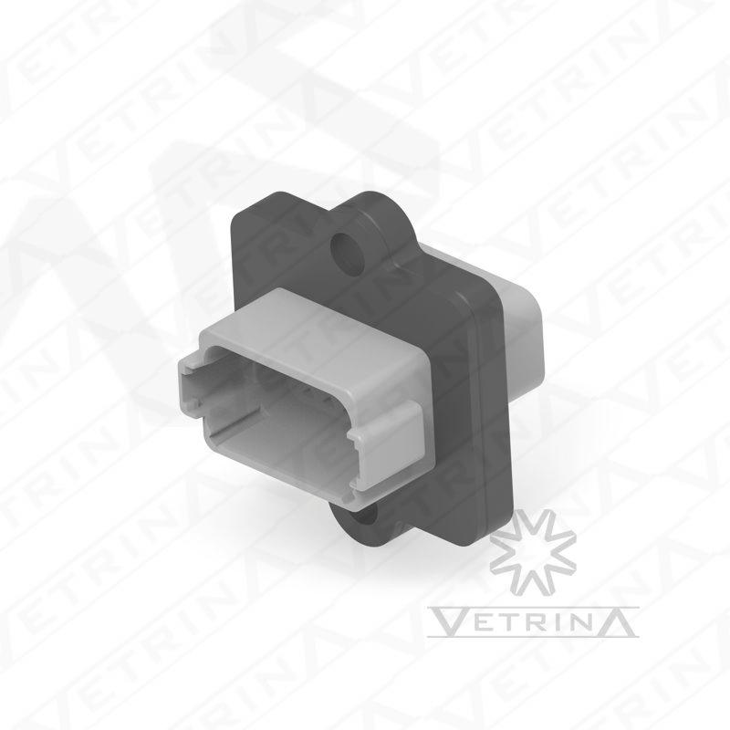 Conector 12 vias cinza com flange preta