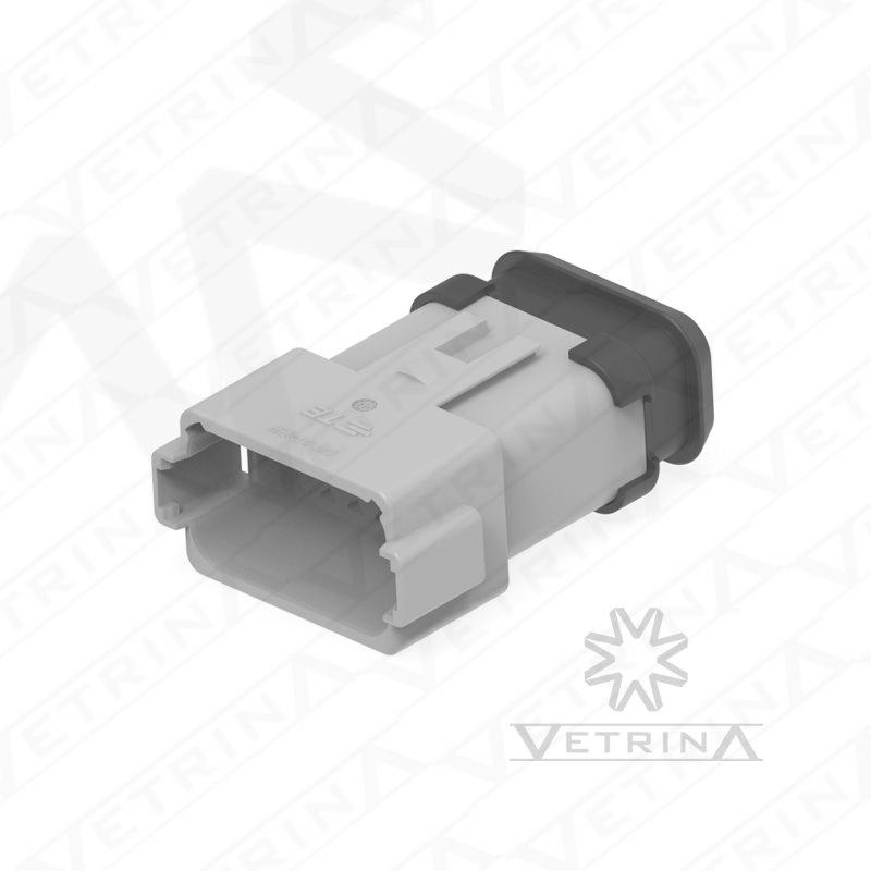 Conector 12 vias cinza e preto alongado
