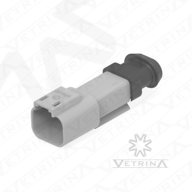 Conector 2 vias cinza com ponta alongada preta
