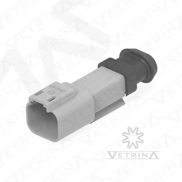 Conector 2 vias cinza com ponta alongada preta