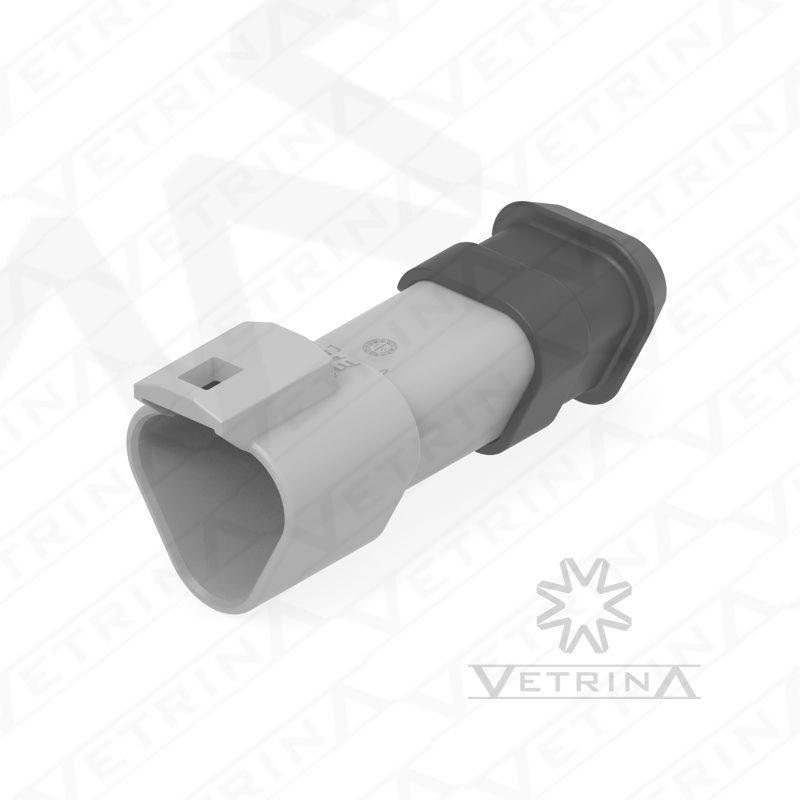 Conector 3 vias cinza com ponta alongada preta