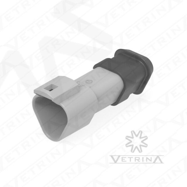 Conector 3 vias cinza com ponta alongada preta