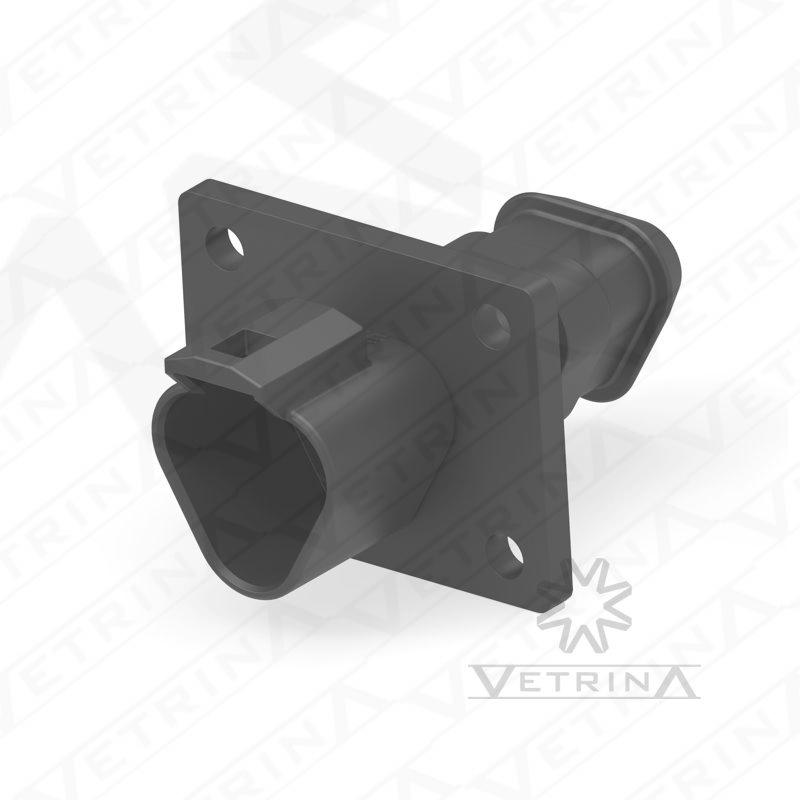 Conector 3 vias preto com flange e ponta alongada