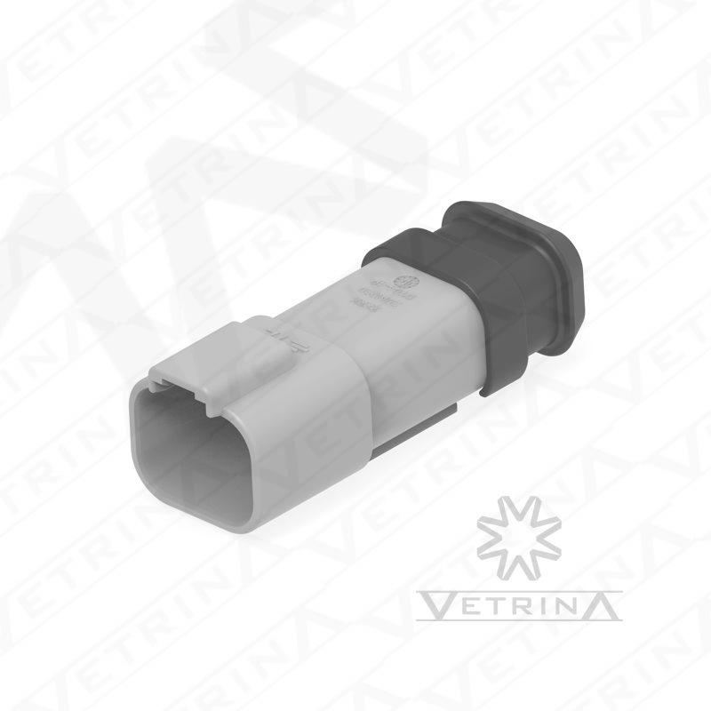 Conector 4 vias cinza com ponta alongada preta