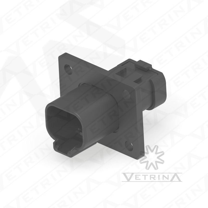 Conector 4 vias preto com flange