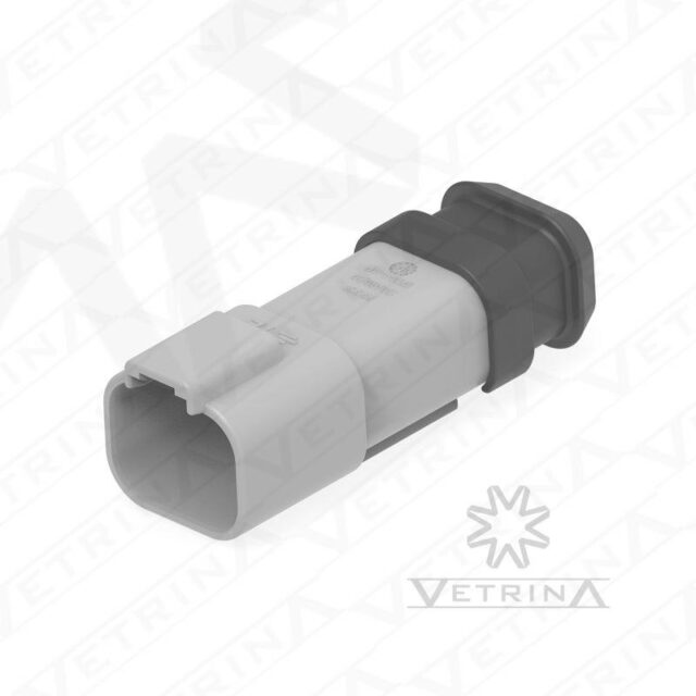 Conector 4 vias cinza com ponta alongada preta