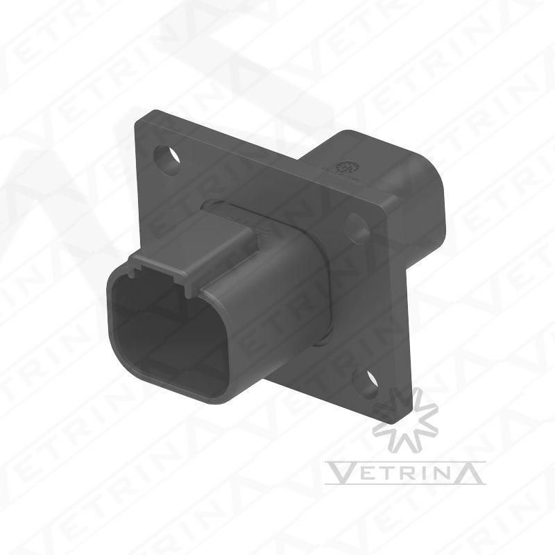 Conector 4 vias preto com flange