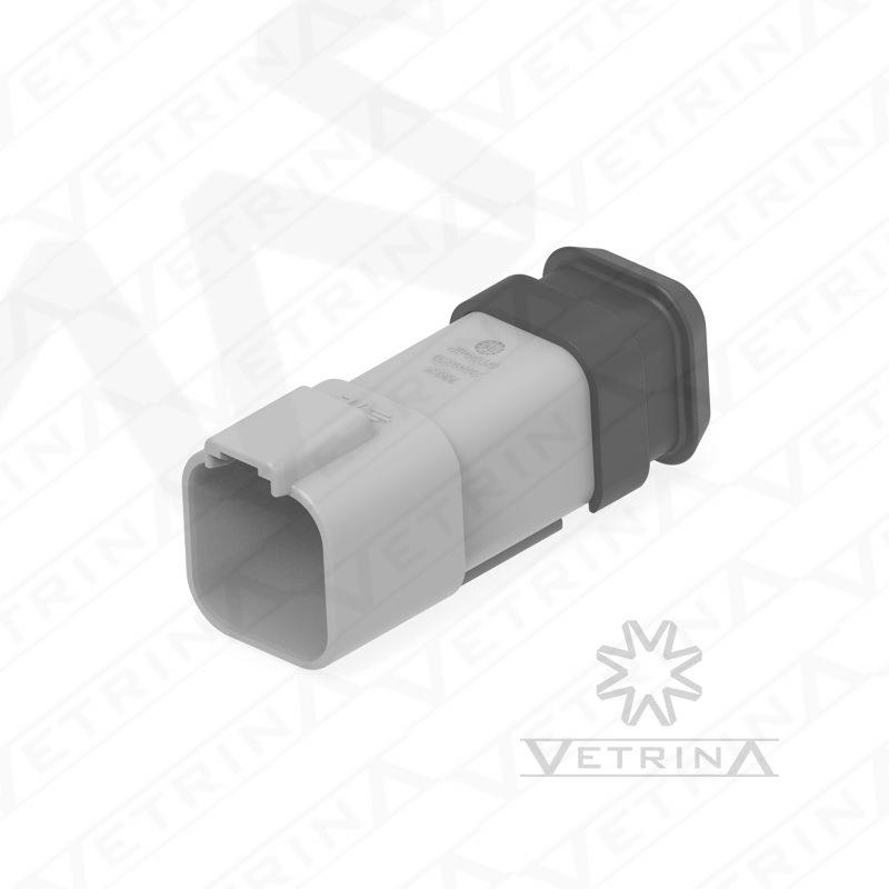 Conector 6 vias cinza com ponta alongada preta