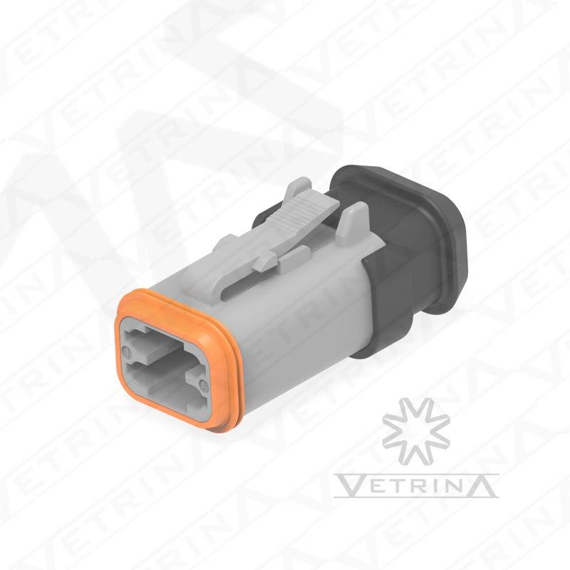 Conector 4 vias cinza com ponta alongada preta