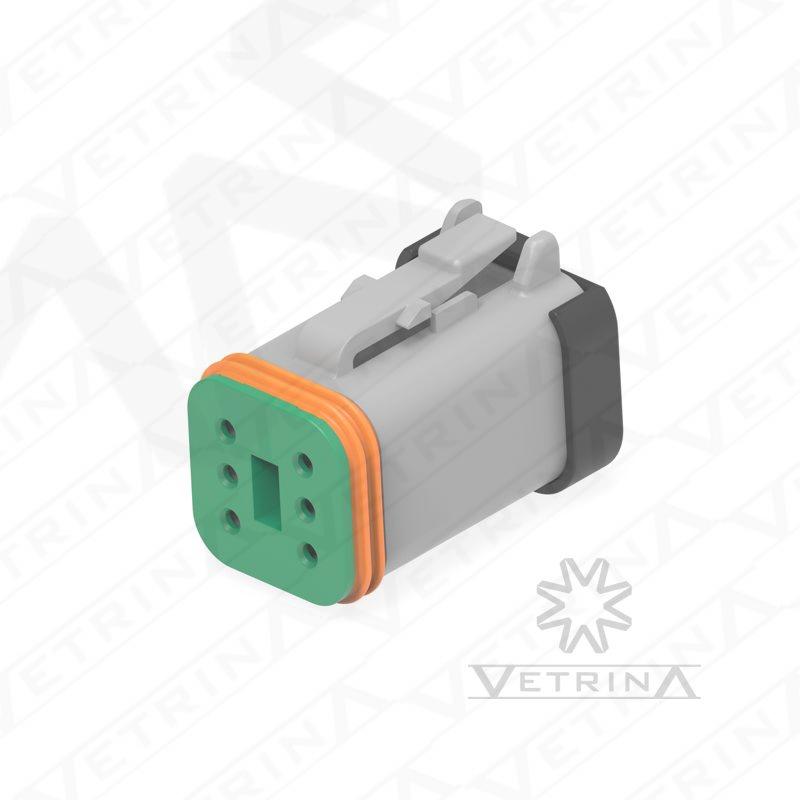 Conector 6 vias cinza e verde