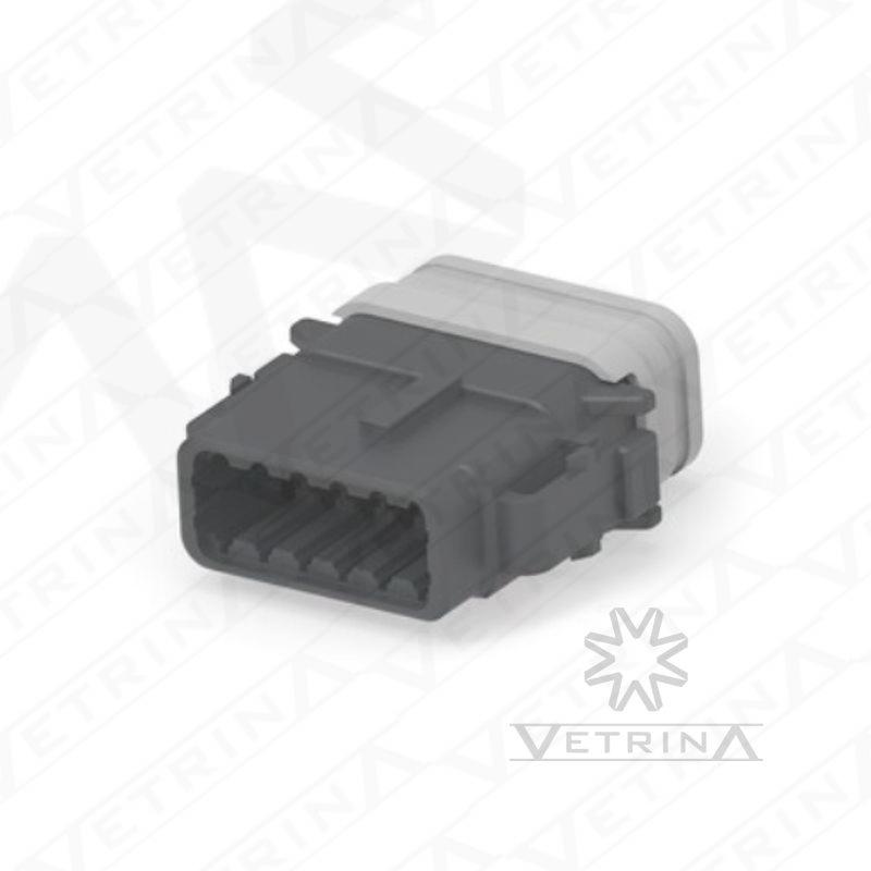 Conector 12 vias preto com ponta cinza