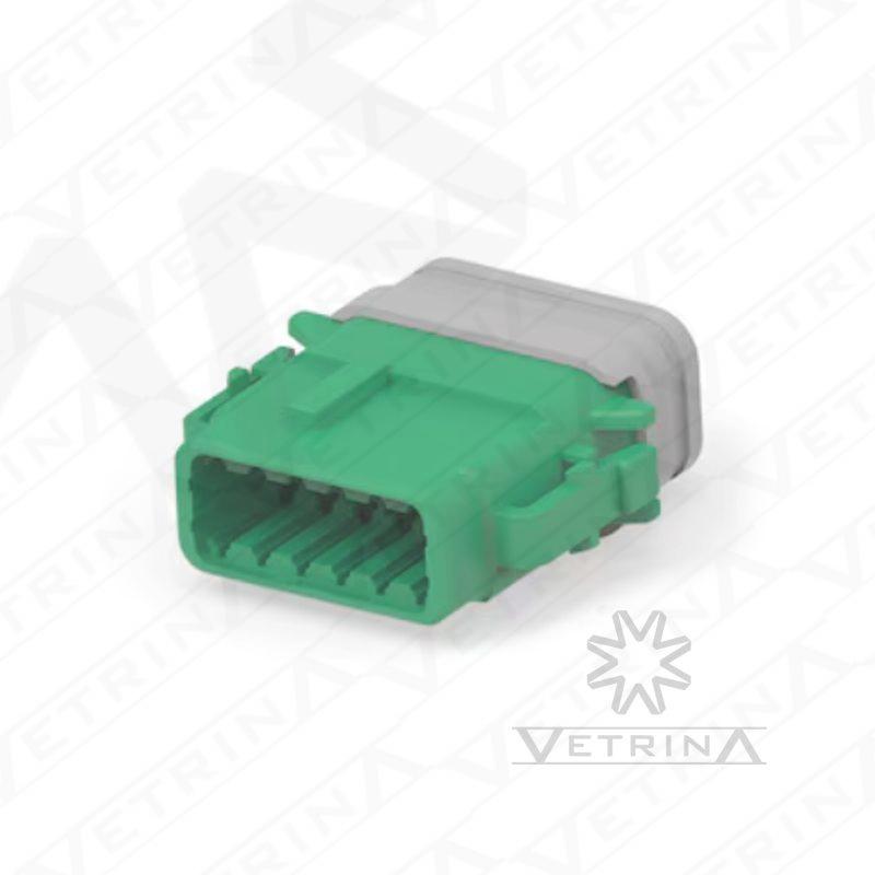 Conector 12 vias verde com ponta cinza