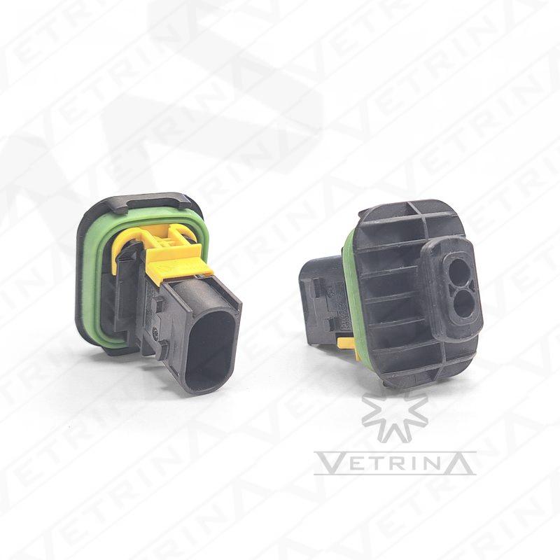 Conector MCP 2 vias preto com trava amarela