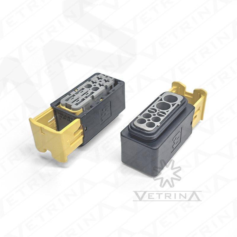 Conector AMP MCP 6 Vias preto e amarelo