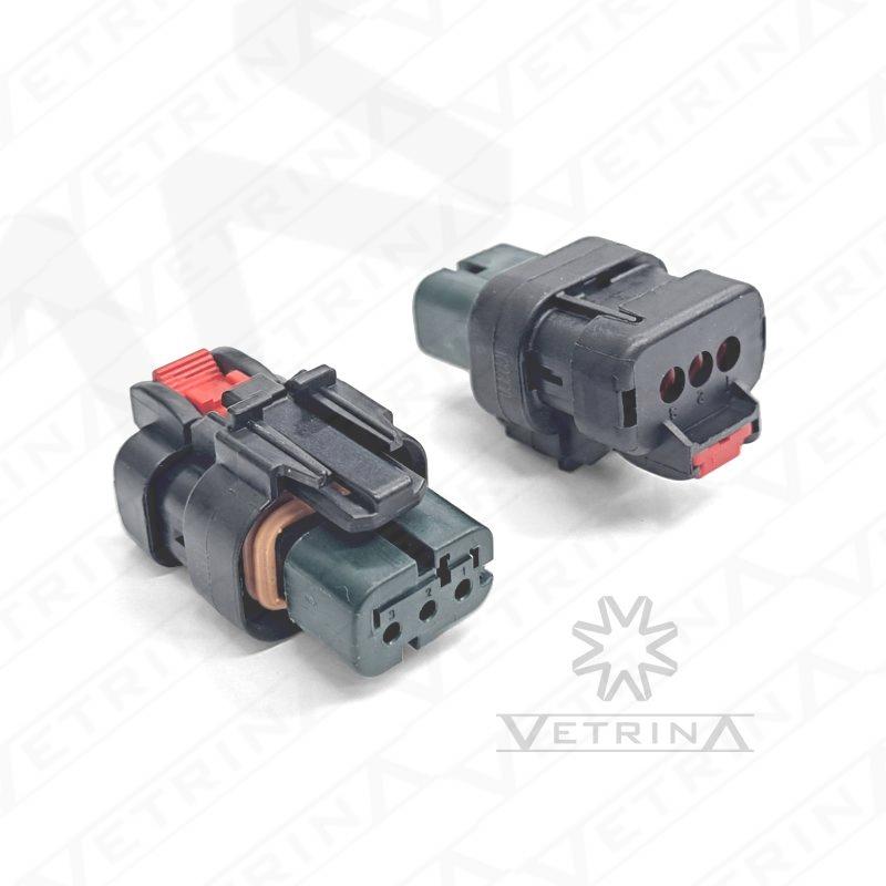 Conector AMPSEAL 3 vias preto e verde com trava vermelha