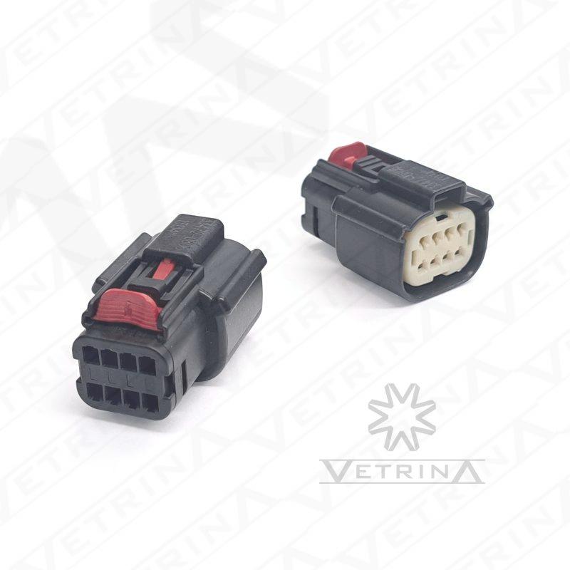 Conector selado Molex série MX150 de 8 vias, modelo 33472-4801, cor preta com trava TPA integrada, projetado para chicotes automotivos de alta performance.