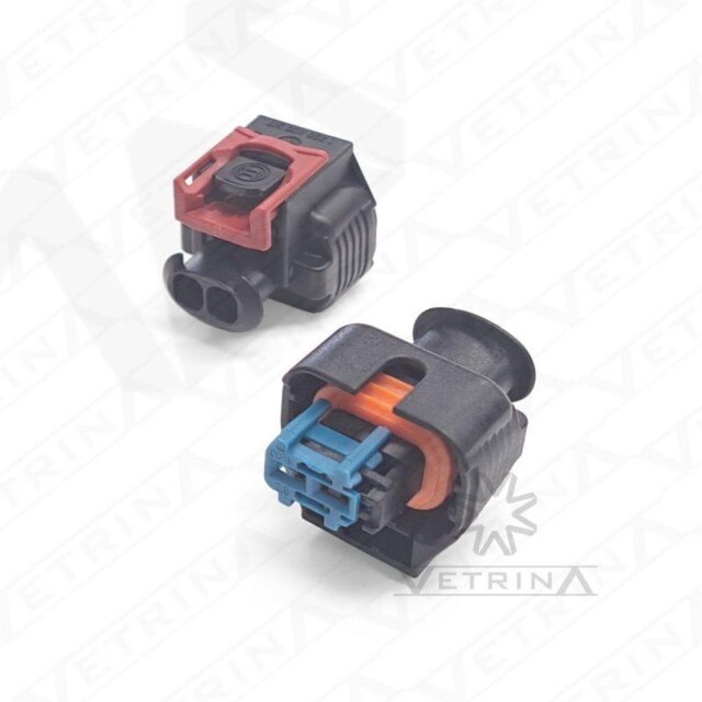Conector fêmea selado Bosch série Kompakt 1.1 de 2 vias, modelo 1 928 405 521, cor azul, projetado para sensores e atuadores automotivos de pequeno porte.