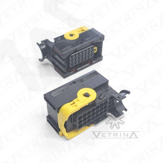 Conector fêmea selado TE Connectivity série LEVYSEAL de 21 vias, modelo 1-1534127-1, cor preta com alavanca amarela, ideal para conexões híbridas de alta densidade em ambientes automotivos industriais.
