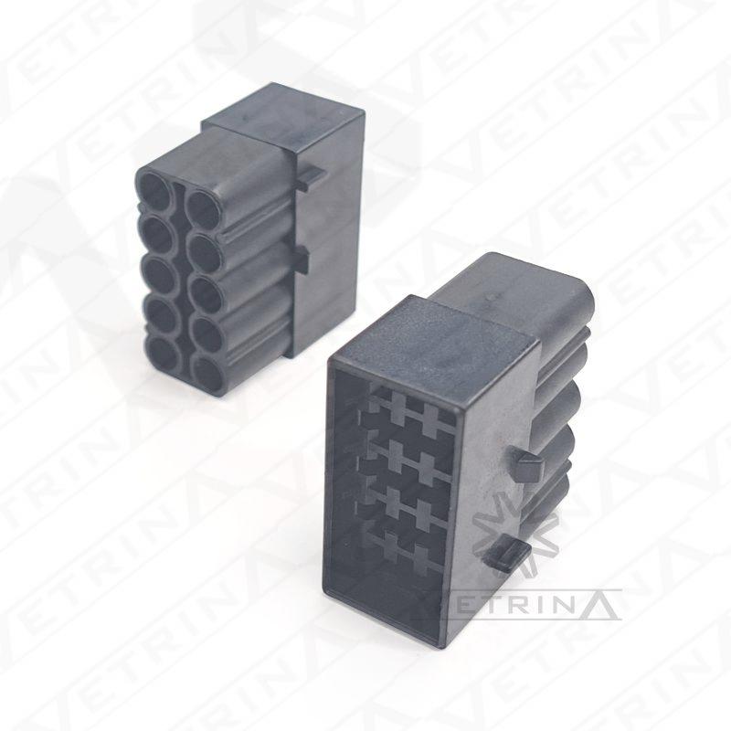 Conector fêmea Eaton de 10 vias, modelo 25-13936, cor preta, projetado para aplicações em transmissões e sistemas elétricos de veículos comerciais."