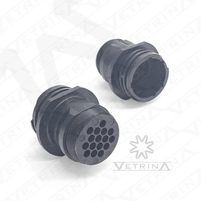 Conector macho circular TE Connectivity série CPC de 16 vias, modelo 206036-3, carcaça tamanho 17 em termoplástico preto.