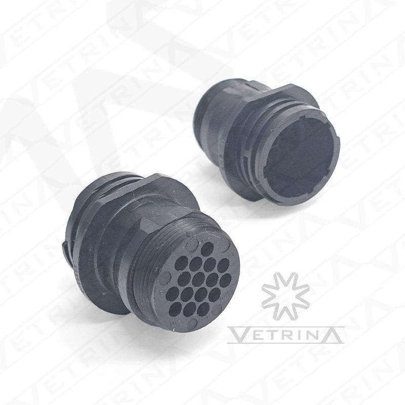 Conector macho circular TE Connectivity série CPC de 16 vias, modelo 206036-3, carcaça tamanho 17 em termoplástico preto.