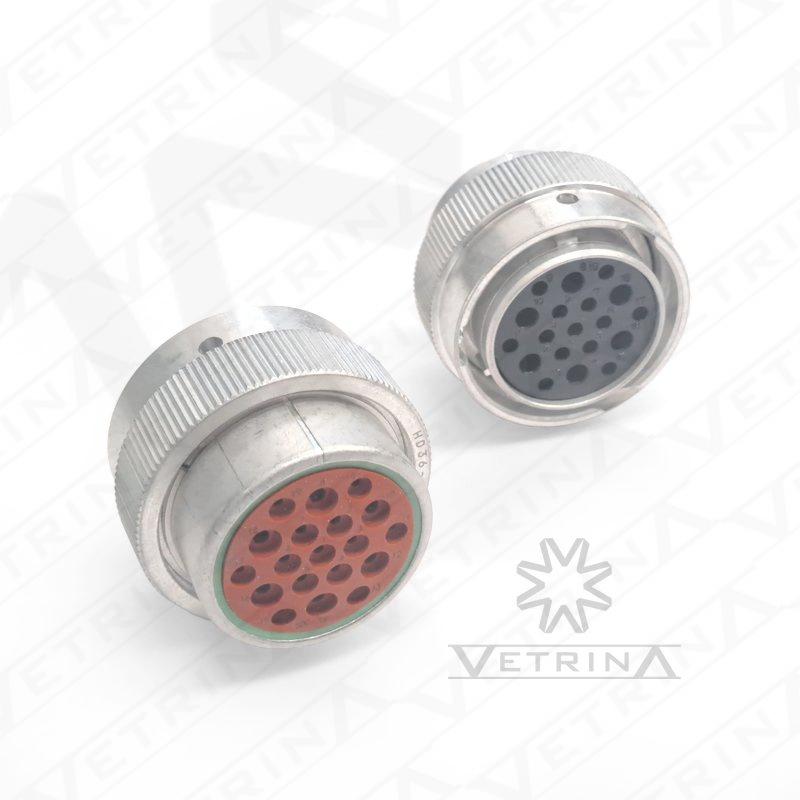 Conector plugue fêmea Deutsch série HD30 de 19 vias, modelo HD36-24-19SN, carcaça de alumínio de alta resistência para aplicações pesadas e industriais.