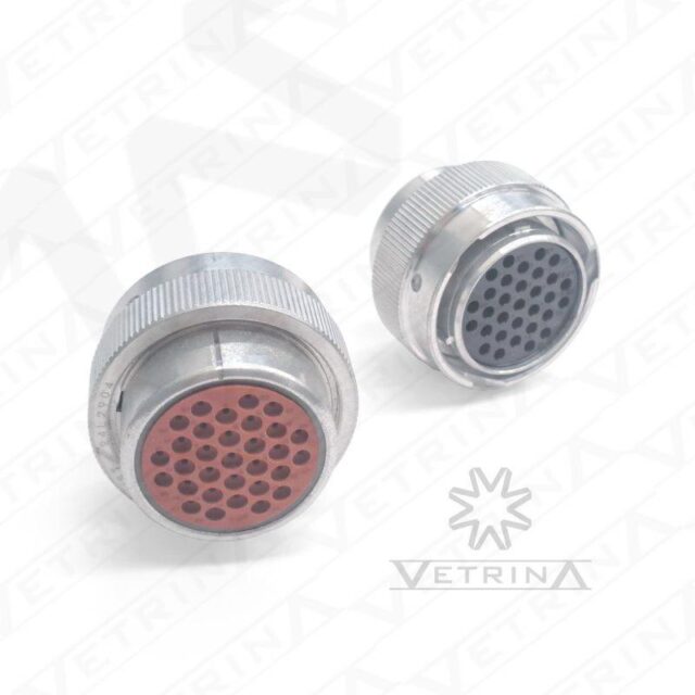 Conector plugue fêmea circular Deutsch série HD30 de 31 vias, modelo HD36-24-31ST, carcaça em alumínio e vedação reforçada para serviços pesados.