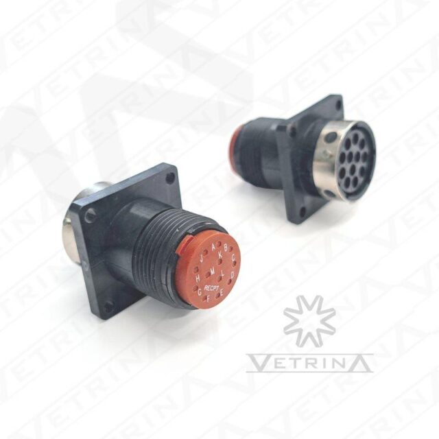 Conector ITT CANNON circular 12 vias com flange 4 furos