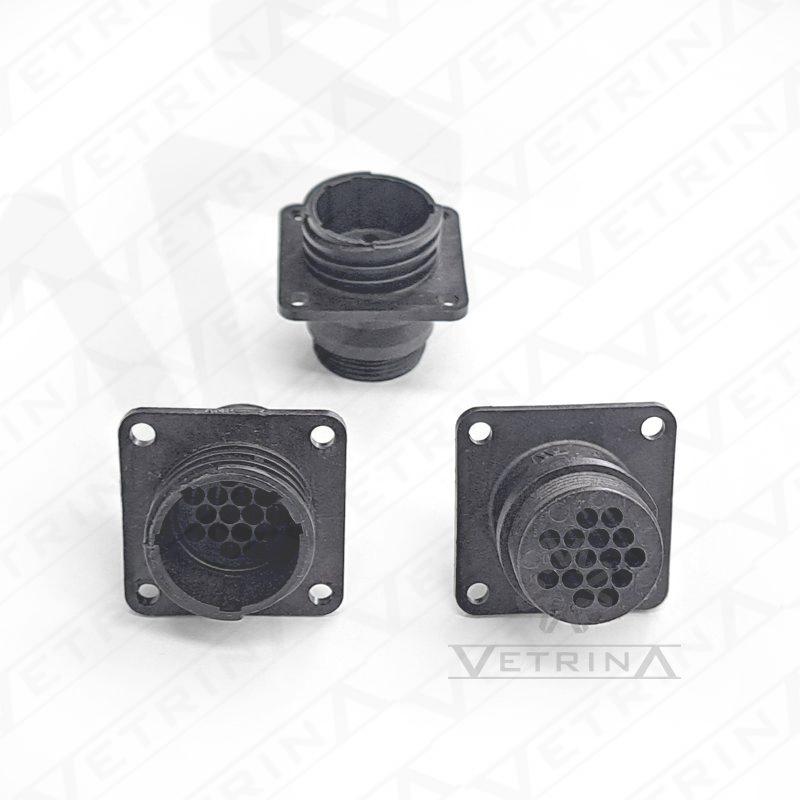Conector CPC 16 vias preto com flange de 4 furos