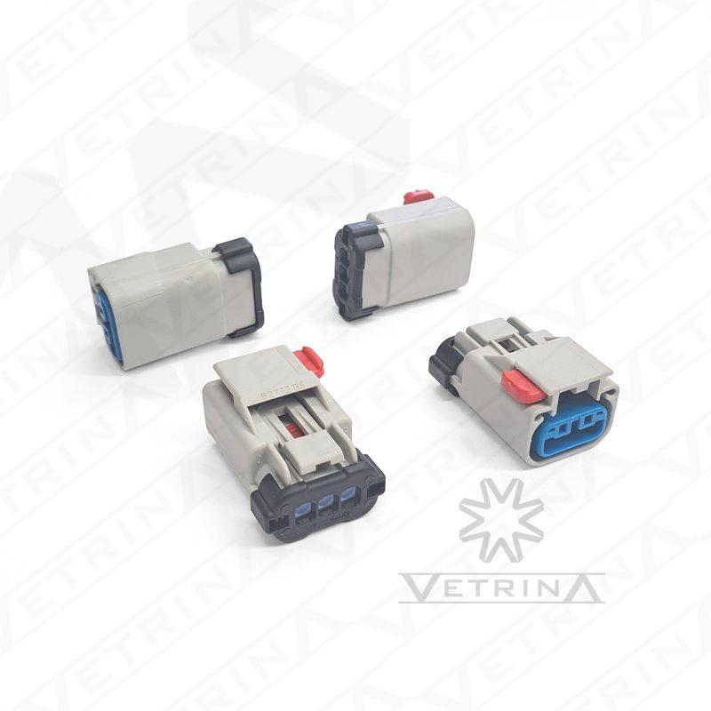 Conector DELPHI APEX selado 3 vias cinza com trava interna azul