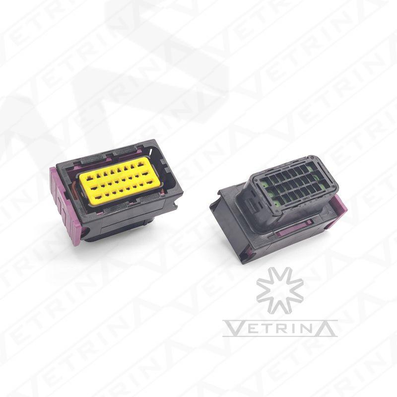 Conector SICMA 24 vias preto com trava deslizante roxa