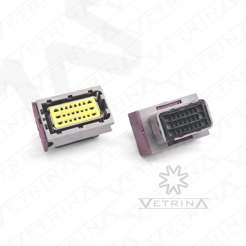 Conector SICMA 24 vias cinza com trava deslizante roxa