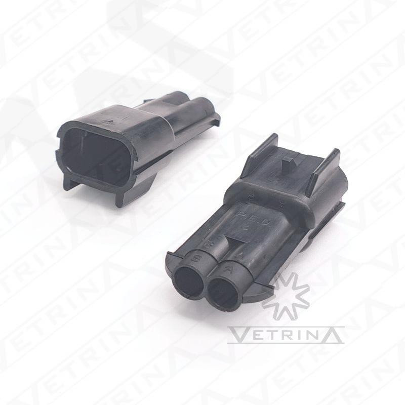 Conector macho selado Aptiv série Metri-Pack 280 de 2 vias, modelo 15300002, cor preta, projetado para alta confiabilidade e vedação em sistemas elétricos veiculares.