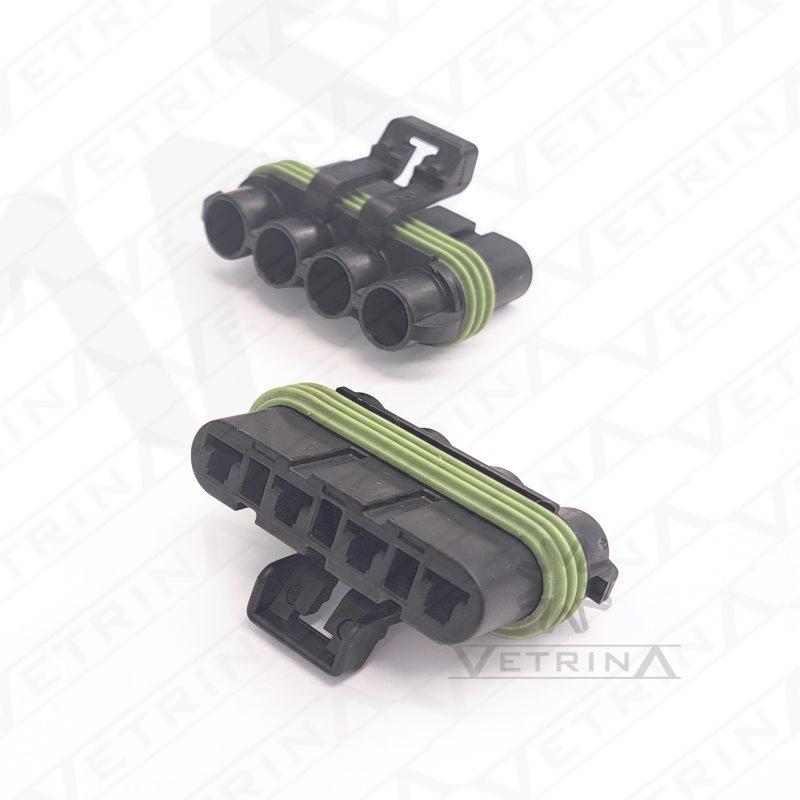 Conector fêmea selado Aptiv série Metri-Pack 280 de 4 vias, modelo 15300029, cor preta, projetado para alta capacidade de corrente e vedação em ambientes automotivos severos.