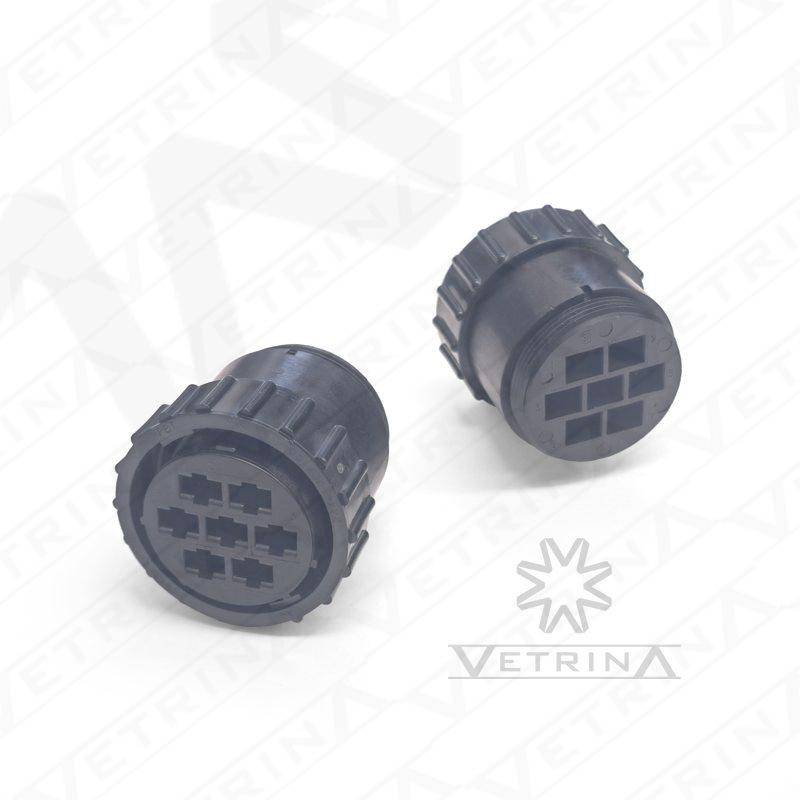 Conector plugue circular fêmea TE Connectivity série CPC de 7 vias, modelo 206136-1, fabricado em termoplástico preto para aplicações industriais e eletrônicas.