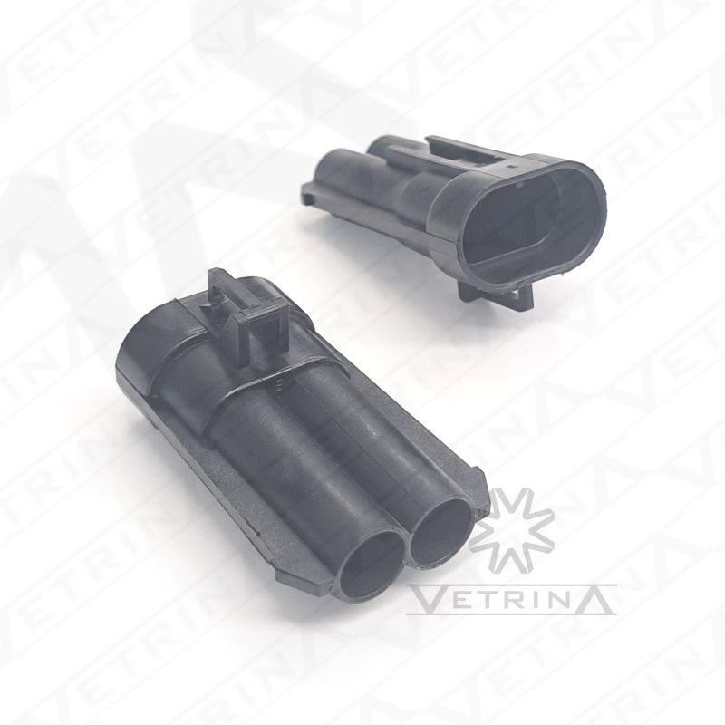 Conector macho selado Aptiv Metri-Pack 630 de 2 vias, modelo 15363993, cor preta, para aplicações automotivas de alta corrente.