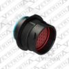 Conector receptáculo macho Amphenol série AHDP de 31 vias, modelo AHDP04-24-31PR-SRA, carcaça preta com adaptador traseiro SRA.