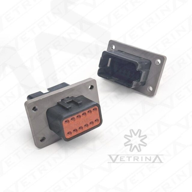 Conector DEUTSCH DT 12 vias preto com flange cinza