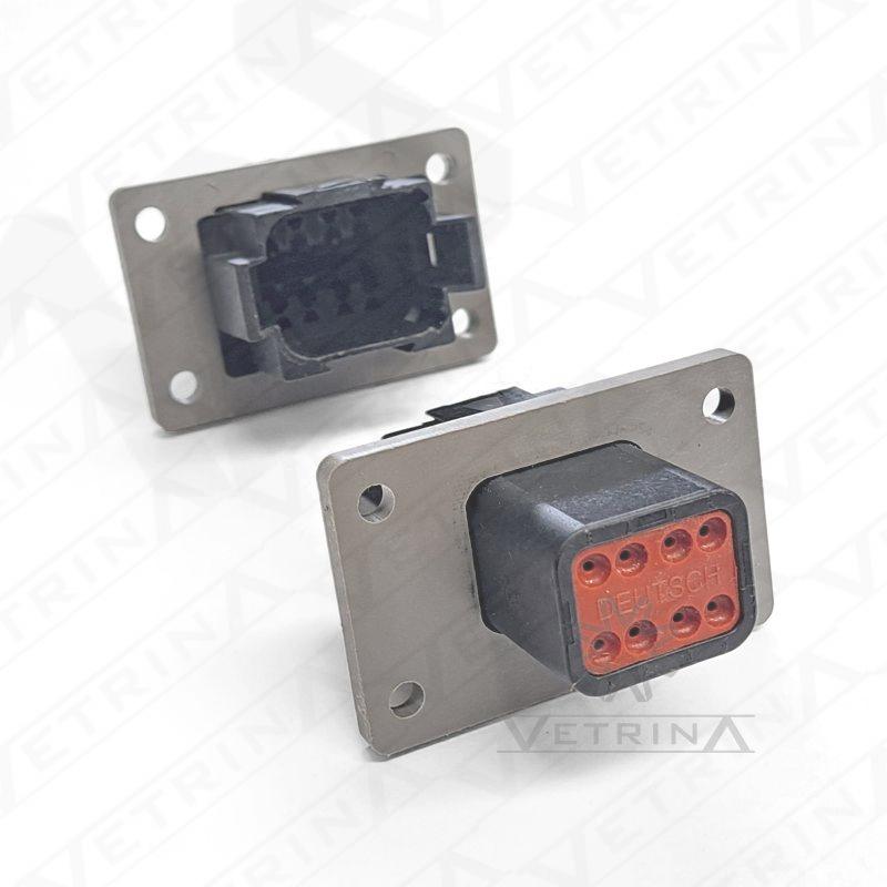 Conector DT 8 vias preto com flange cinza 4 furos
